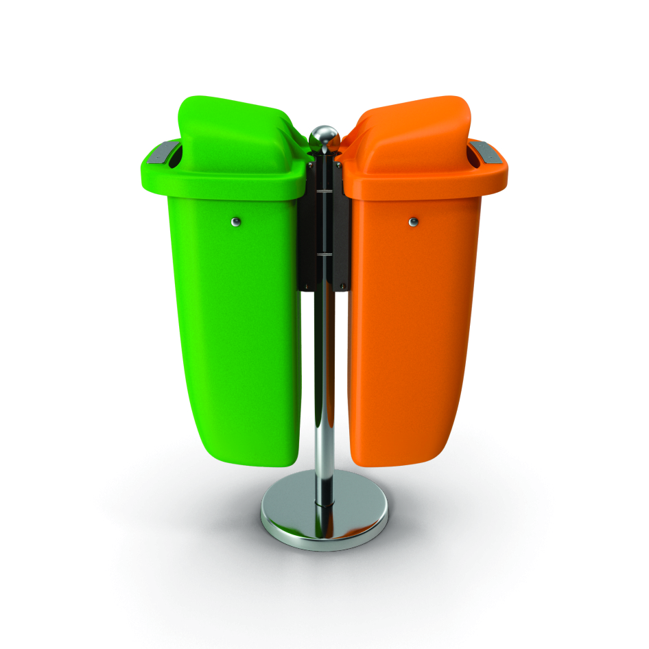 Set 2 urne stradale pe suport, 2x50L, verde, orange